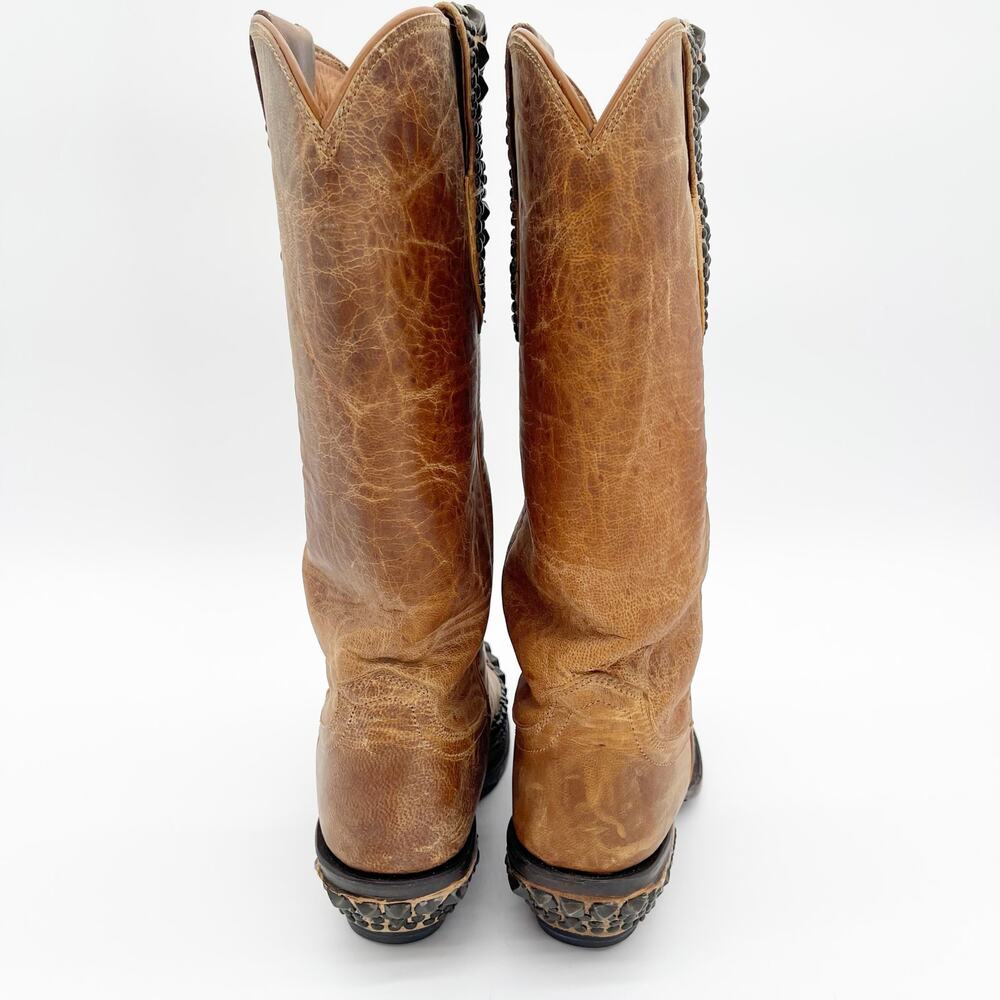 Lucchese Tan Studded Leather Heeled Cowboy Boots - Picture 7 of 11